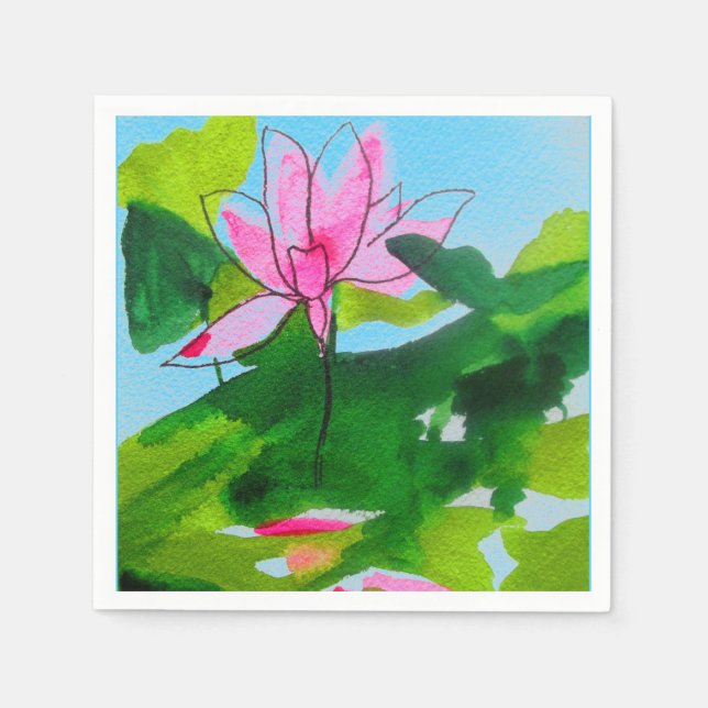 Serviette En Papier Lotus rose reflet de fleur art maison (Devant)