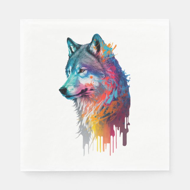 Serviette En Papier Loup coloré (Devant)