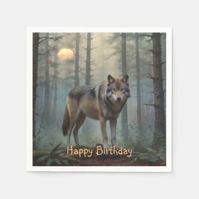 Serviette En Papier Loup dans la forêt (Devant)