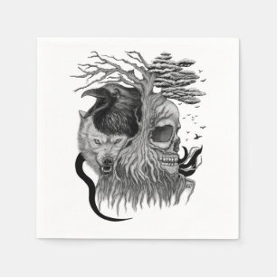 Serviette En Papier Loup et corbeau avec crâne