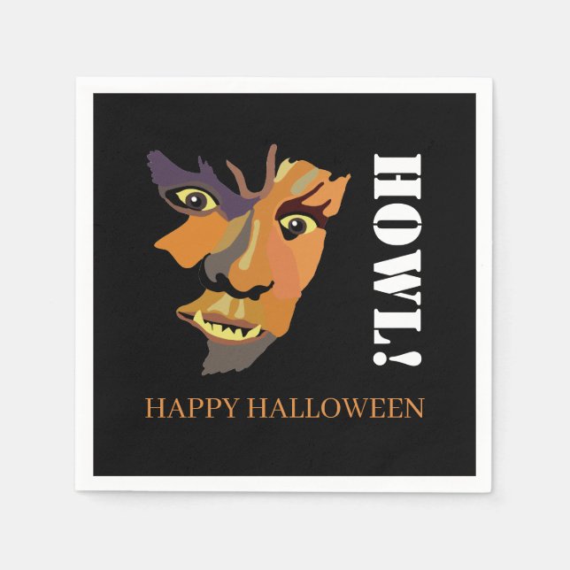 Serviette En Papier Loup-garou classique, Happy Halloween (Devant)