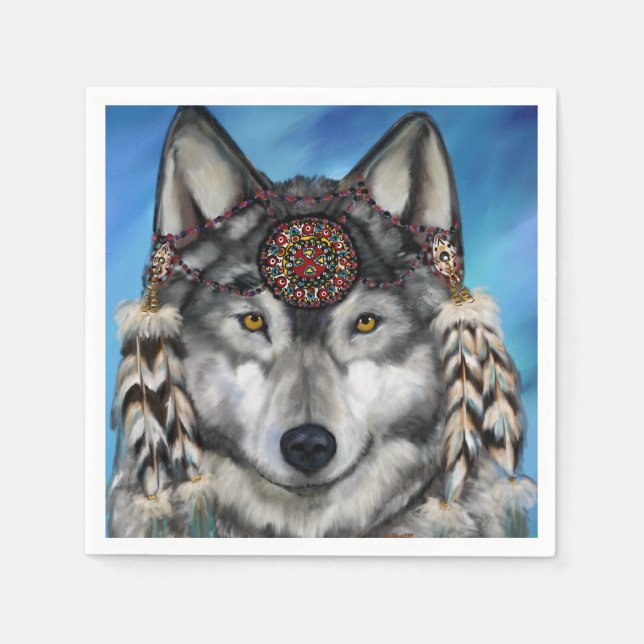 SERVIETTE EN PAPIER LOUP GRIS (Devant)