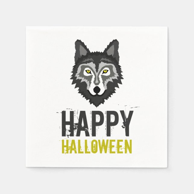 Serviette En Papier Loup Gris, Bonne Halloween (Devant)