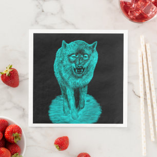 Serviette En Papier Loup noir en colère dans la nuit