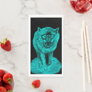 Serviette En Papier Loup noir en colère dans la nuit