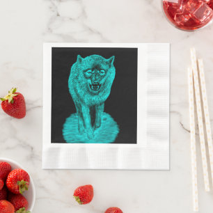 Serviette En Papier Loup noir en colère dans la nuit