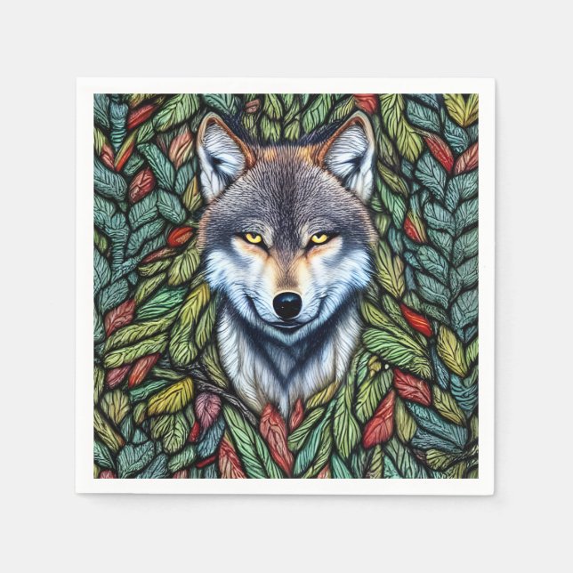 Serviette En Papier Loup prédateur de bois sauvage (Devant)