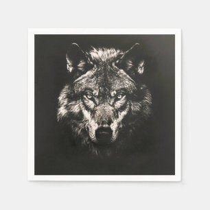 Serviette En Papier Loup sauvage monochrome majestueux