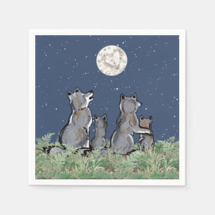 Serviette En Papier Loups loups hurler à la lune, étoiles de nuit An