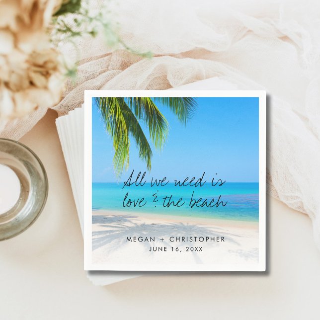 Serviette En Papier Love Beach Citation Palm Tree Destination Mariage (Destination Beach Wedding Reception Napkins)