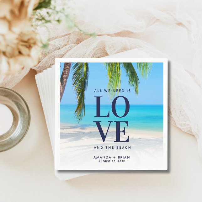 Serviette En Papier Love Beach Destination Palm Tree Mariage (Love Beach Destination Palm Tree Wedding Napkins)