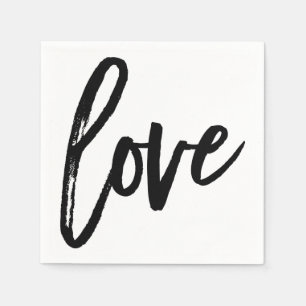Serviette En Papier LOVE Black White Typographie moderne Mariage