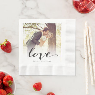 Serviette En Papier Love Classic Script Chic Calligraphie Mariage phot
