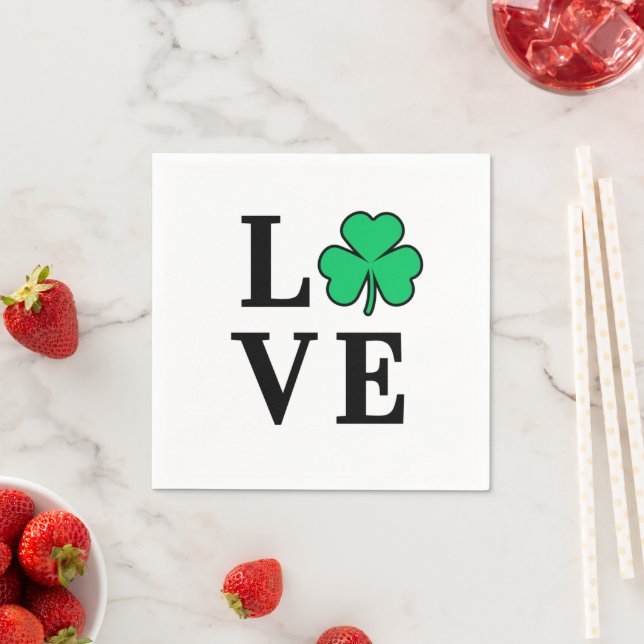 Serviette En Papier LOVE Clover Shamrock Irlande St Patrick Party (En situation)