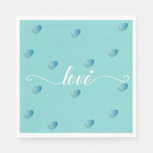 Serviette En Papier Love cyan coeur calligraphie