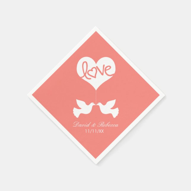 Serviette En Papier Love Doves - Coral rose (Coin)