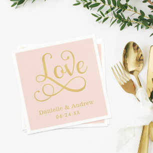 Serviette En Papier Love Elegant Blush Gold Calligraphy Mariage