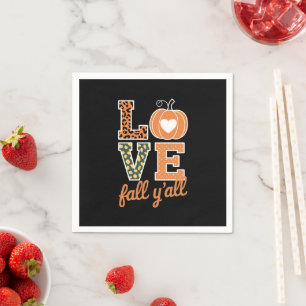 Serviette En Papier Love Fall Y'All Empreinte de léopard Fall Thanksgi