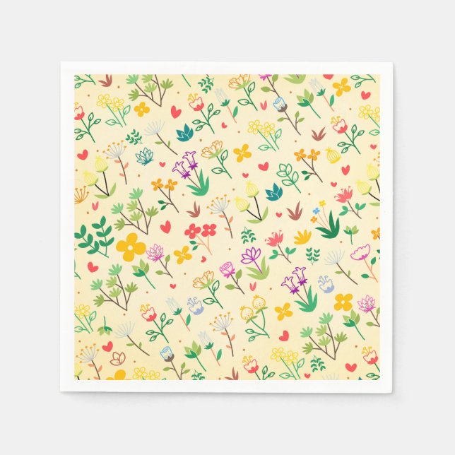 Serviette En Papier Love Garden Spring Fleurs & Coeurs Anniversaire Fê (Devant)