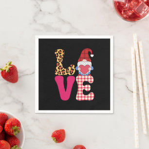 Serviette En Papier Love Gnome Saint-Valentin Rouge Carreaux De Buffal