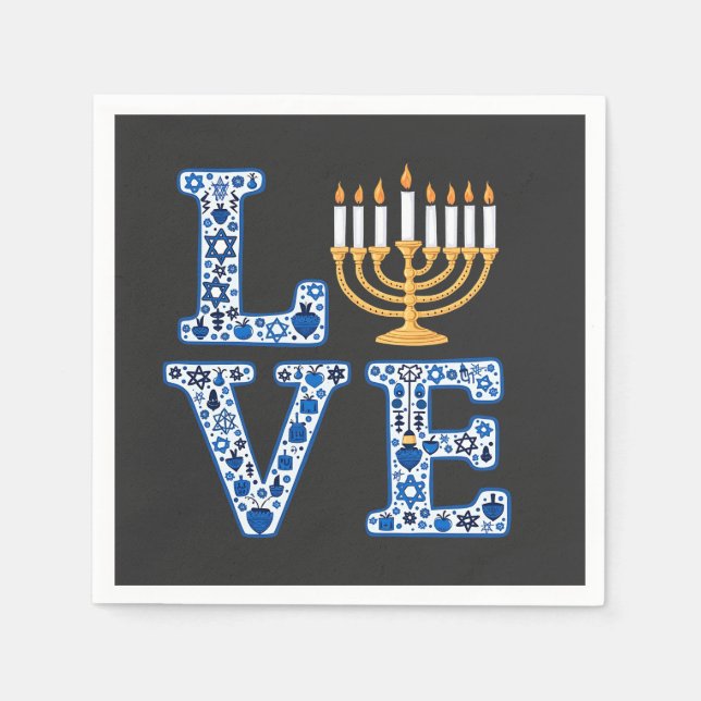 Serviette En Papier Love Hanoukka Jewish Holiday Menorah (Devant)