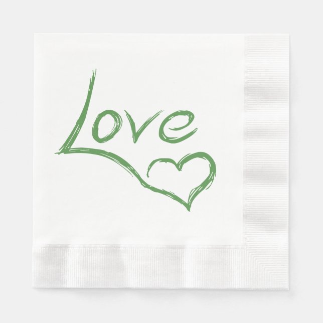 Serviette En Papier Love & Hearts Green & White Wedding Party (Devant)
