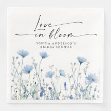 Love In Bloom Blue Bridal Shower Napkins
