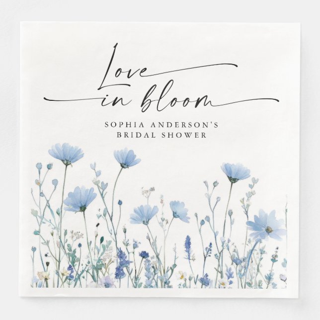 Serviette En Papier Love In Bloom Blue Bridal Shower Napkins (Devant)