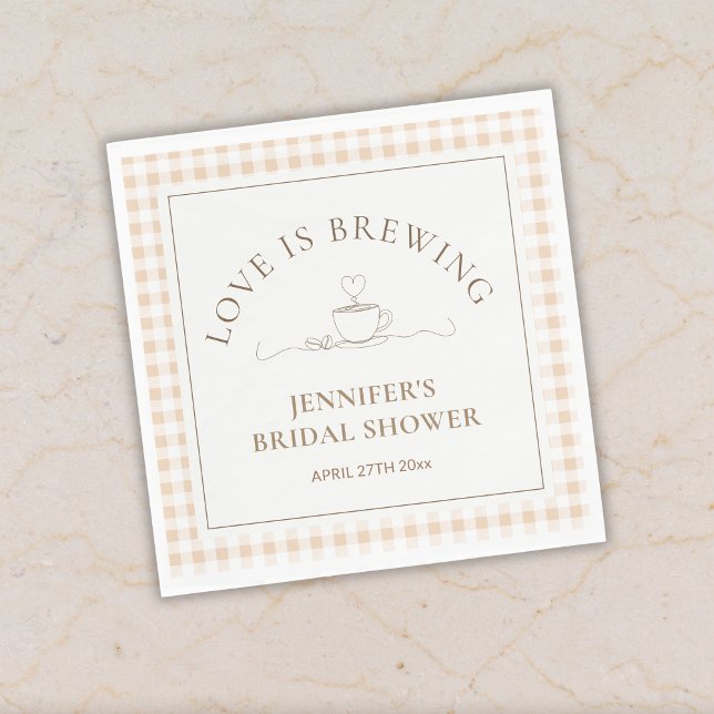 Serviette En Papier Love Is Brewing café Baby Shower à carreaux (Créateur téléchargé)