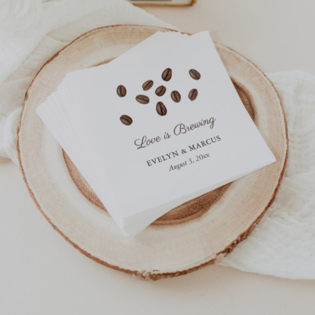 Serviette En Papier Love Is Brewing Coffee Co-ed Enterrement de vie de (Love is brewing coffee beans themed couples wedding shower napkins)