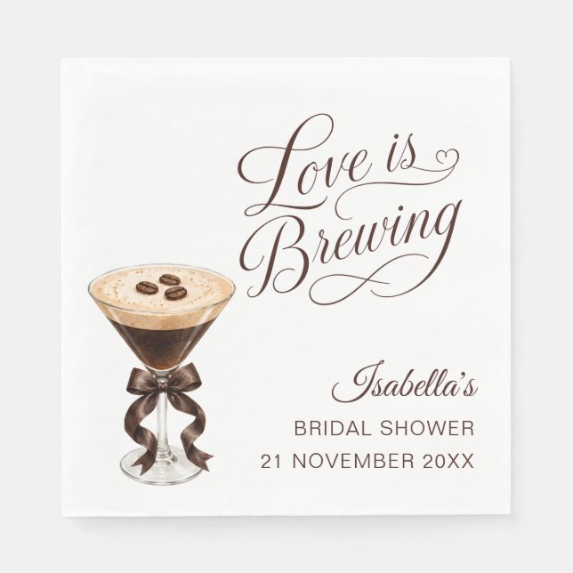 Serviette En Papier Love Is Brewing Espresso Martini Fête de Mariage (Devant)