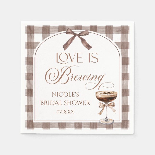 Serviette En Papier Love Is Brewing Expresso Martini Bow Bridal Shower (Devant)
