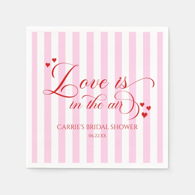 Serviette En Papier Love Is In The Air Pink Red Hearts Bridal Shower (Devant)