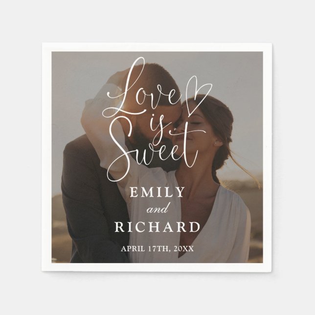 Serviette En Papier Love Is Sweet Elegant Modern Wedding Photo (Devant)