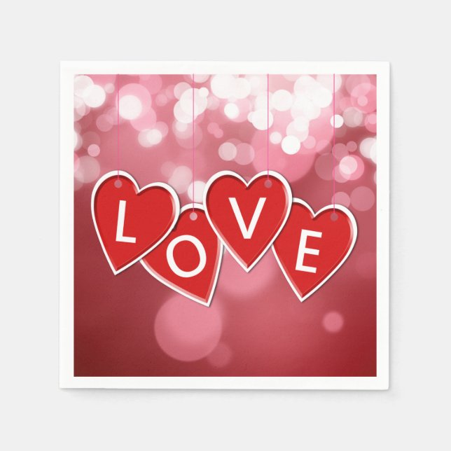 Serviette En Papier Love Lettering Red Hearts (Devant)