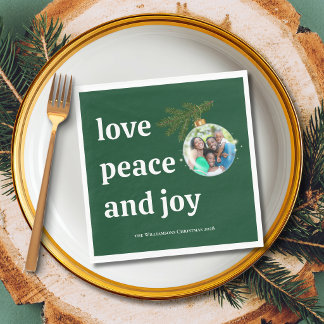 Serviette En Papier Love Paix Joie Photo de Noël en forêt verte