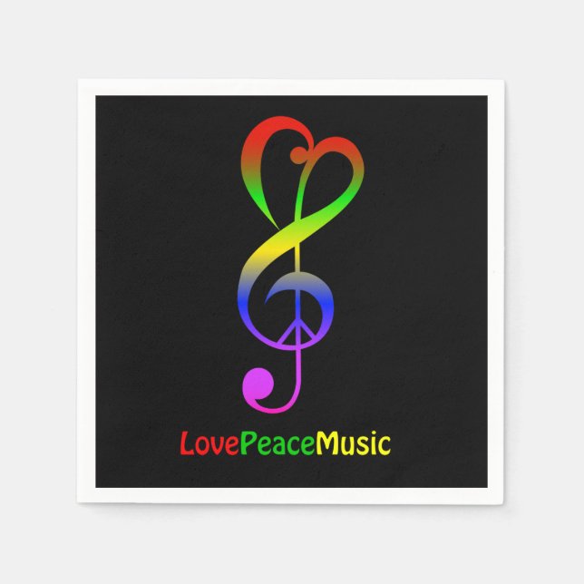 Serviette En Papier Love peace music hippie treble clef noir (Devant)