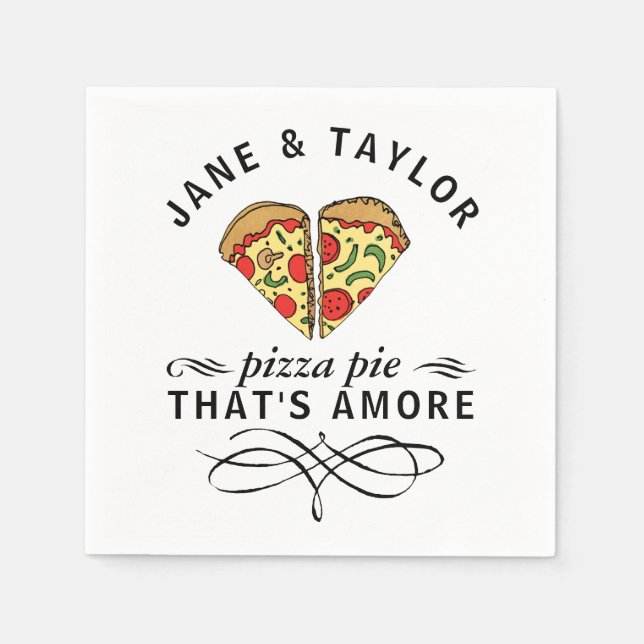 Serviette En Papier Love Pizza Ajouter des noms (Devant)