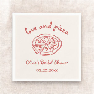 Serviette En Papier Love & Pizza Italien Mariage Fait Main Rouge
