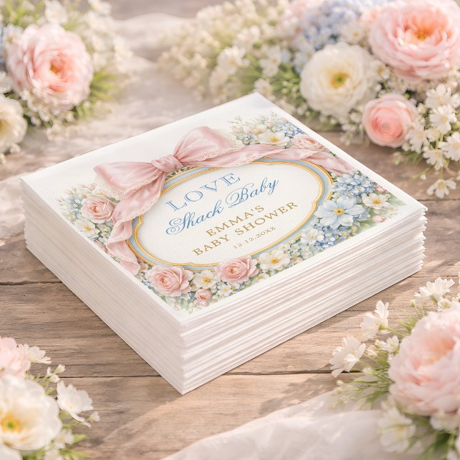 Serviette En Papier Love Shack Floral Pink Bow Girl Baby Shower (Créateur téléchargé)