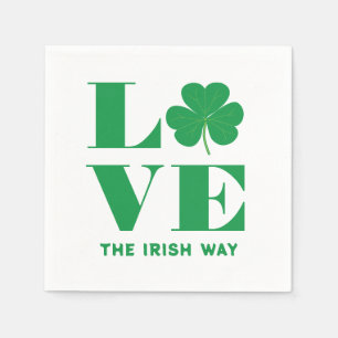 Serviette En Papier Love Shamrock Clover Irish Custom Text Vert Blanc