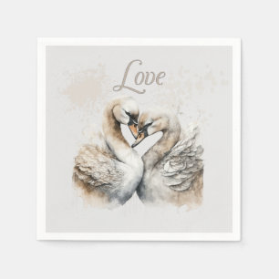 Serviette En Papier Love Swans Mariage romantique