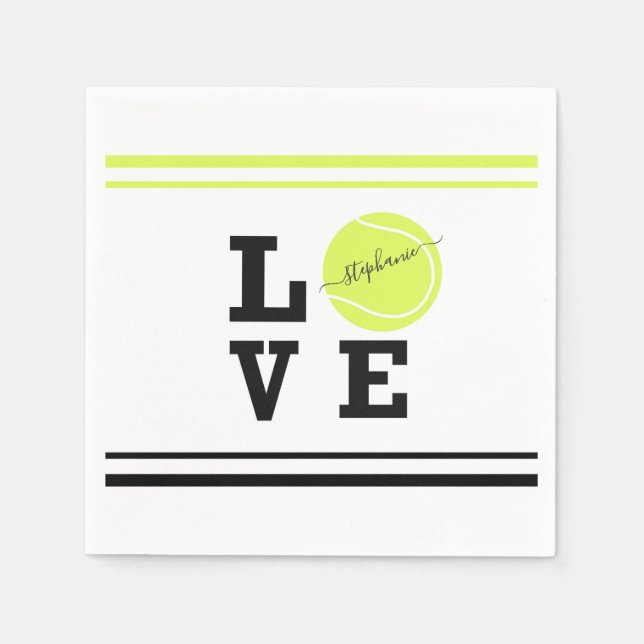 Serviette En Papier Love Tennis Prénom Yellow Ball (Devant)