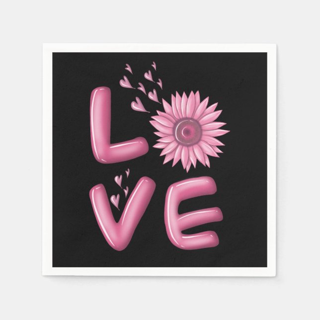 Serviette En Papier Love Tournesol Rose (Devant)