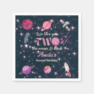 Serviette En Papier Love You Two The Moon Girls Pink 2nd Birthday