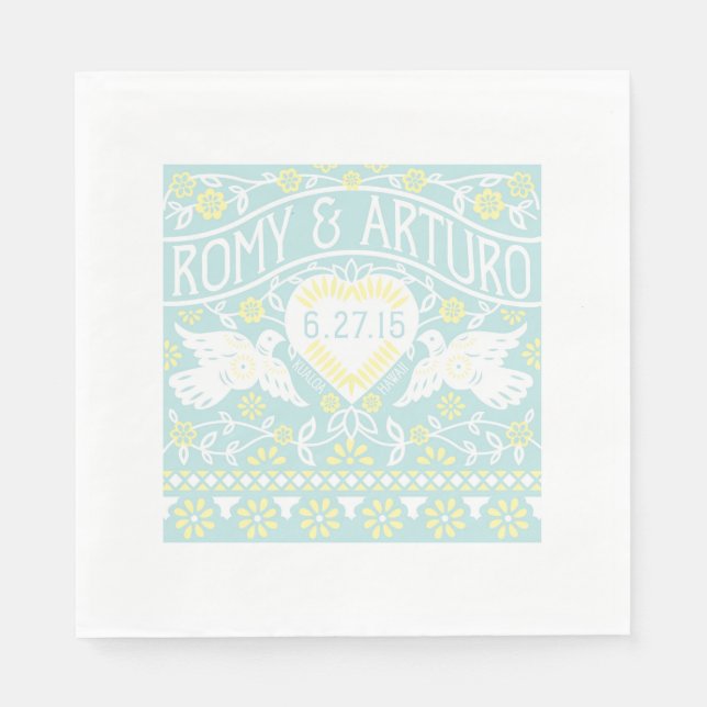 Serviette En Papier Lovebirds Papel Picado Style Napkin Customisé (Devant)