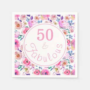 Serviette En Papier Lovely 50 and Fabulous Watercolor fête d'anniversa