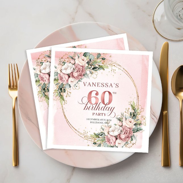 Serviette En Papier Lovely Boho Rose Gold Floral 60th Birthday Napkins (Lovely Boho Rose Gold Floral 60th Birthday Napkins)
