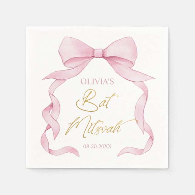 Serviette En Papier Lovely Coquette Pink Ribbon Bows Bat mitzvah (Devant)