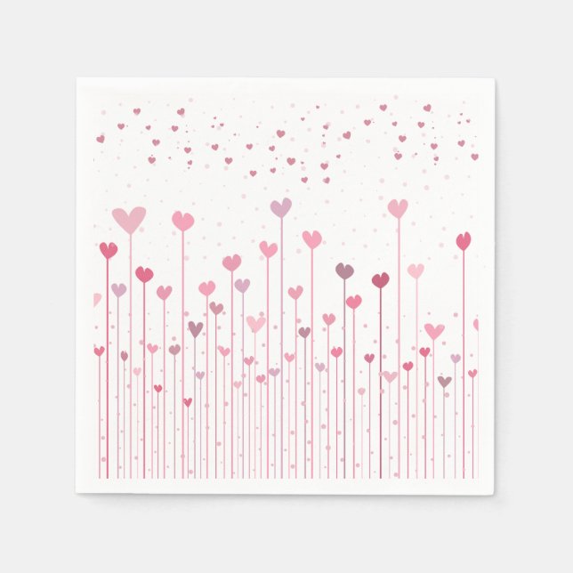 Serviette En Papier Lovely Pink Hearts Saint-Valentin | Napkin (Devant)
